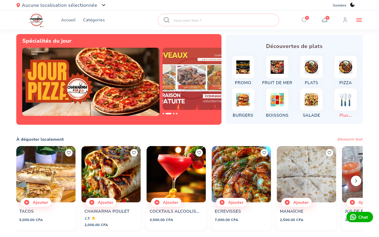 Page d'accueil du site Chawarma Grill